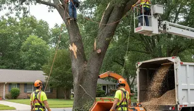 Bellevue, WA tree service crew removing storm-damaged tree for emergency cleanup
