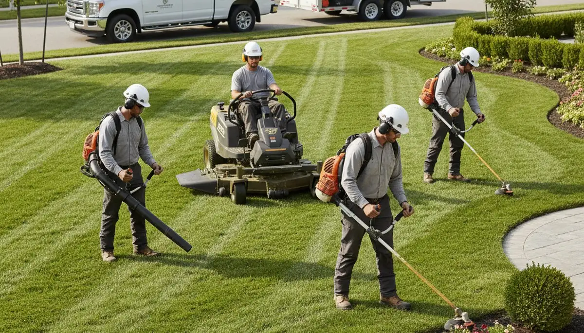 Bellevue, WA tree service crew providing professional tree removal and lawn care on a residential property