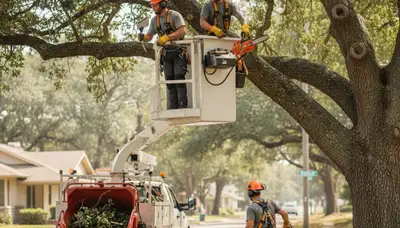 Tree pruning crew in Bellevue, WA trimming a tree for safer, healthier growth