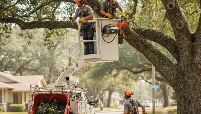 Tree pruning crew in Bellevue, WA trimming a tree for safer, healthier growth