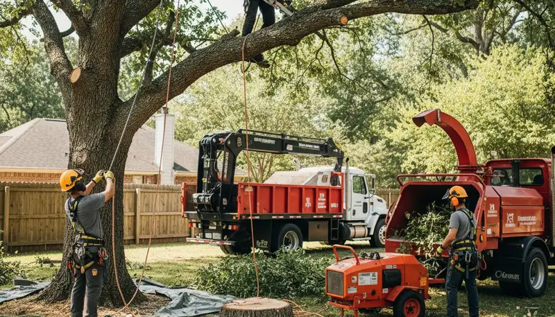 Bellevue, WA tree removal crew safely removing a hazardous tree on a residential property