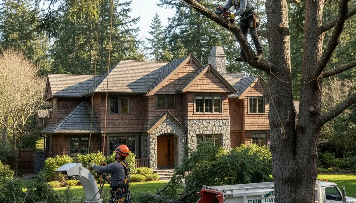 Tree service crew with truck and equipment in Bellevue, WA