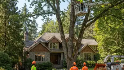 Tree service crew trimming a Bellevue, WA tree for safe removal and maintenance