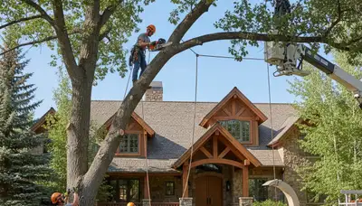Tree service crew removing a tree in Bellevue, WA for safe residential property clearance