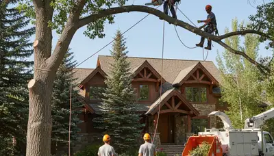 Bellevue, WA tree service crew removing a tree from a residential property