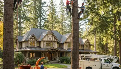 Tree service crew removing a tree in Bellevue, WA for safe property maintenance