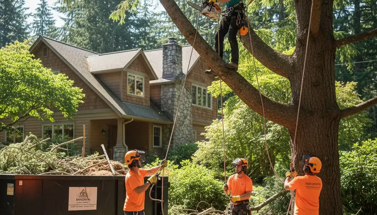 Tree service crew in Bellevue, WA removing a tree for safe, professional property maintenance