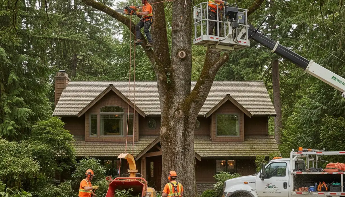 Tree service crew in Bellevue, WA removing a tree for safe, professional property maintenance