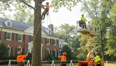 Tree service crew removing a tree in Bellevue, WA for safe property clearance