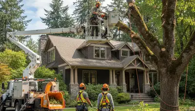 Bellevue, WA tree service crew removing a tree for safe residential property clearance