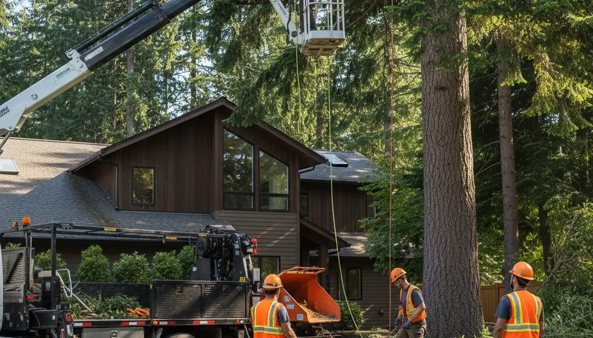 Tree service crew performing safe tree removal in Bellevue, WA