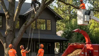 Bellevue, WA tree service crew removing a large tree with professional equipment
