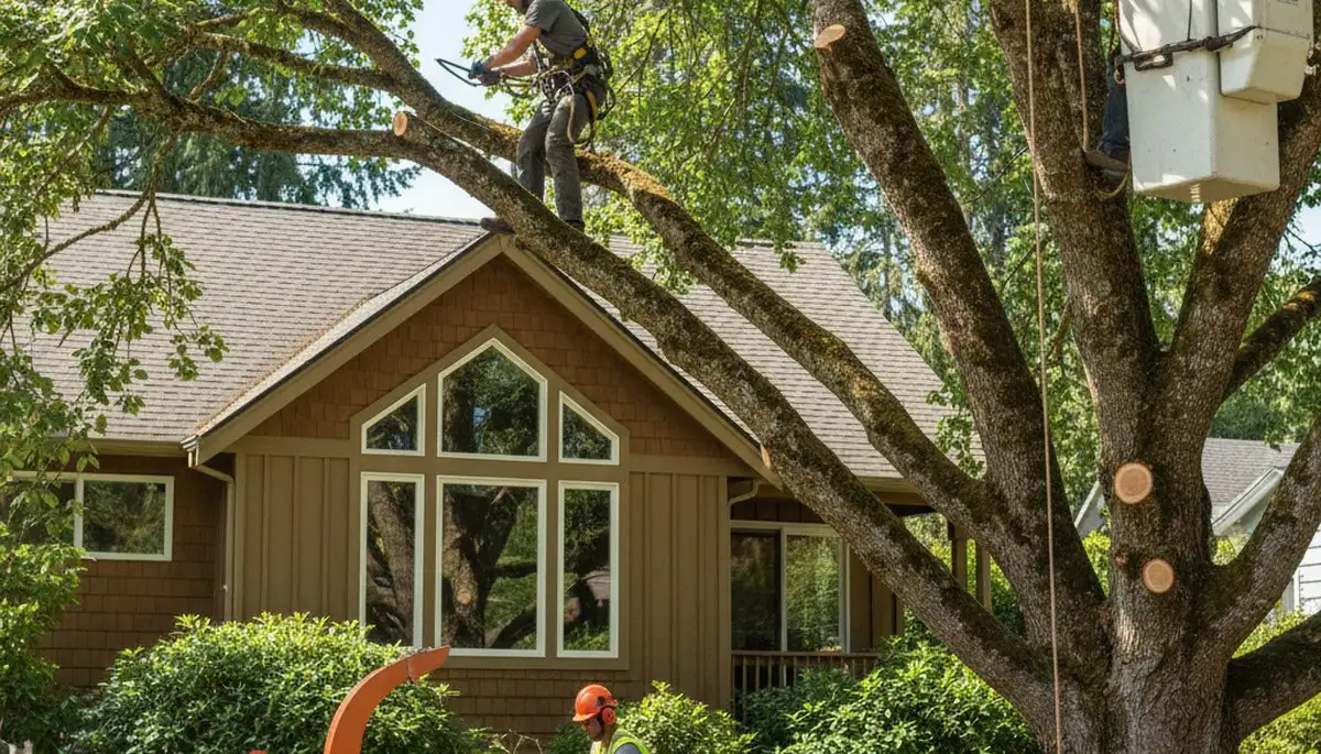 Bellevue, WA tree service crew removing a tree for safe residential property clearance