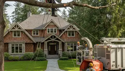 Bellevue, WA tree service crew removing a tree for safe residential property clearance