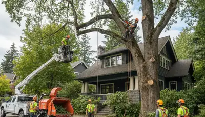 Tree service crew removing a tree in Bellevue, WA for safe, professional tree removal
