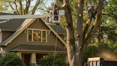 Tree service crew removing a tree in Bellevue, WA for safe, professional tree removal services