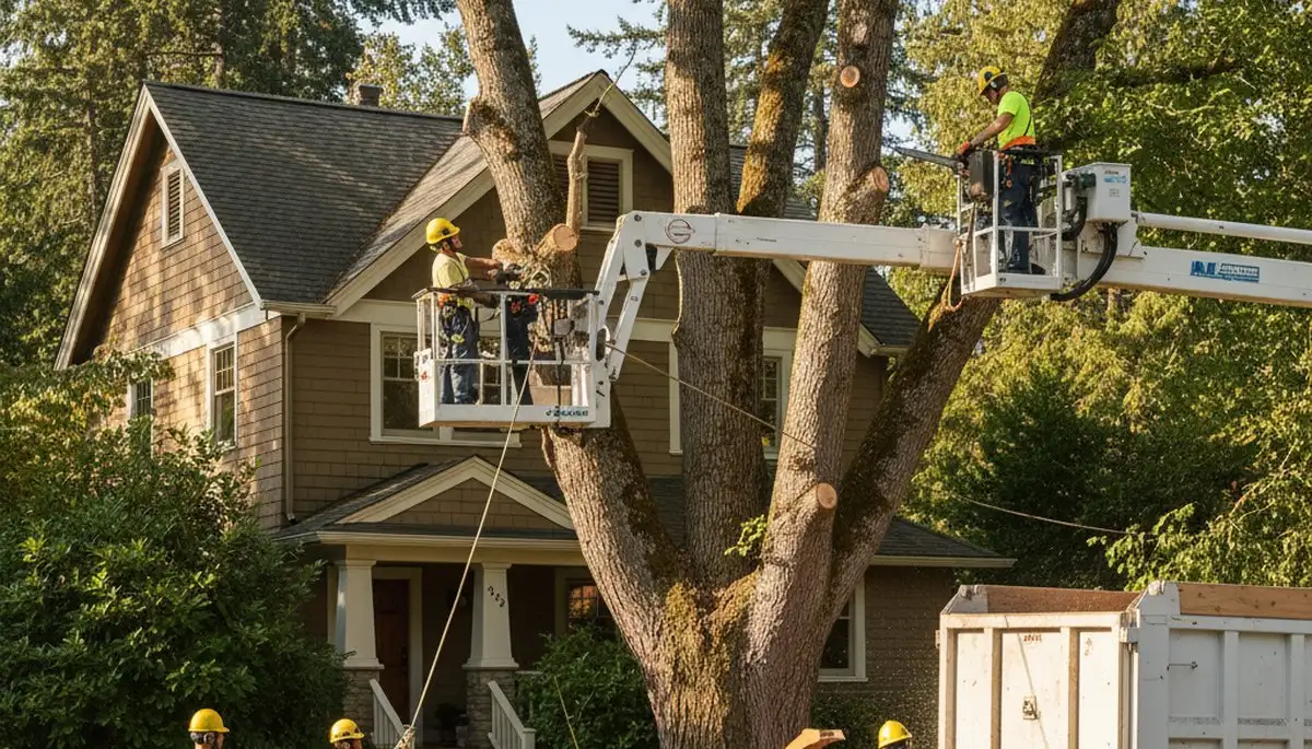 Bellevue, WA tree service crew removing a tree for safe residential property cleanup